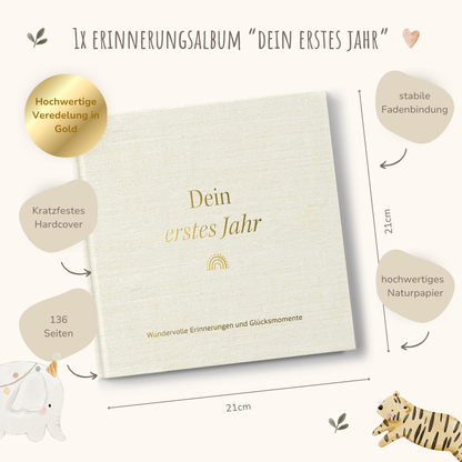 Geschenk Schwangerschaft & Geburt – Leinenbücher Set „Liebe im Bauch“ & „Mein erstes Jahr“