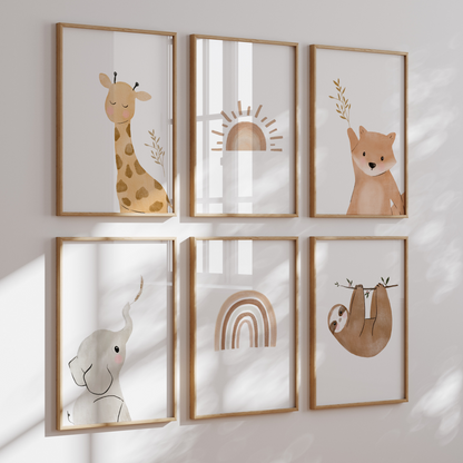 Kinderzimmerposter | 6er Set A4 | Faultier & Freunde