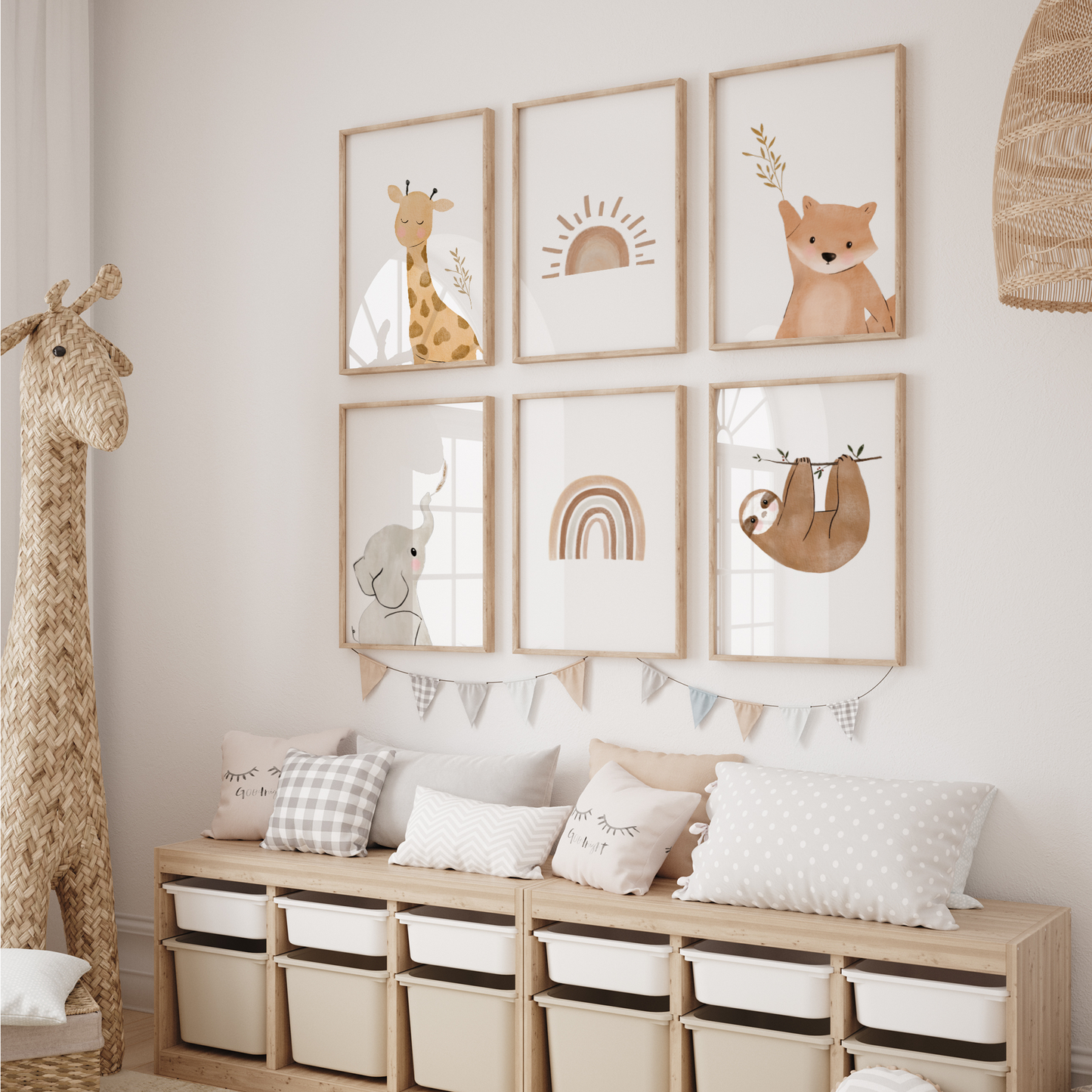 Kinderzimmerposter | 6er Set A4 | Faultier & Freunde