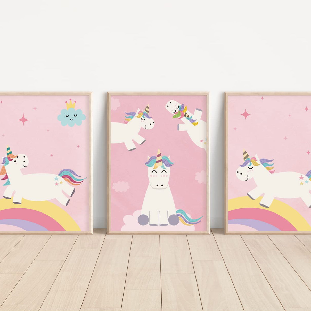Kinderzimmerposter_Einhörner_pink_A4_3er_Set