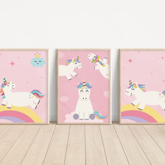 Kinderzimmerposter_Einhörner_pink_A4_3er_Set