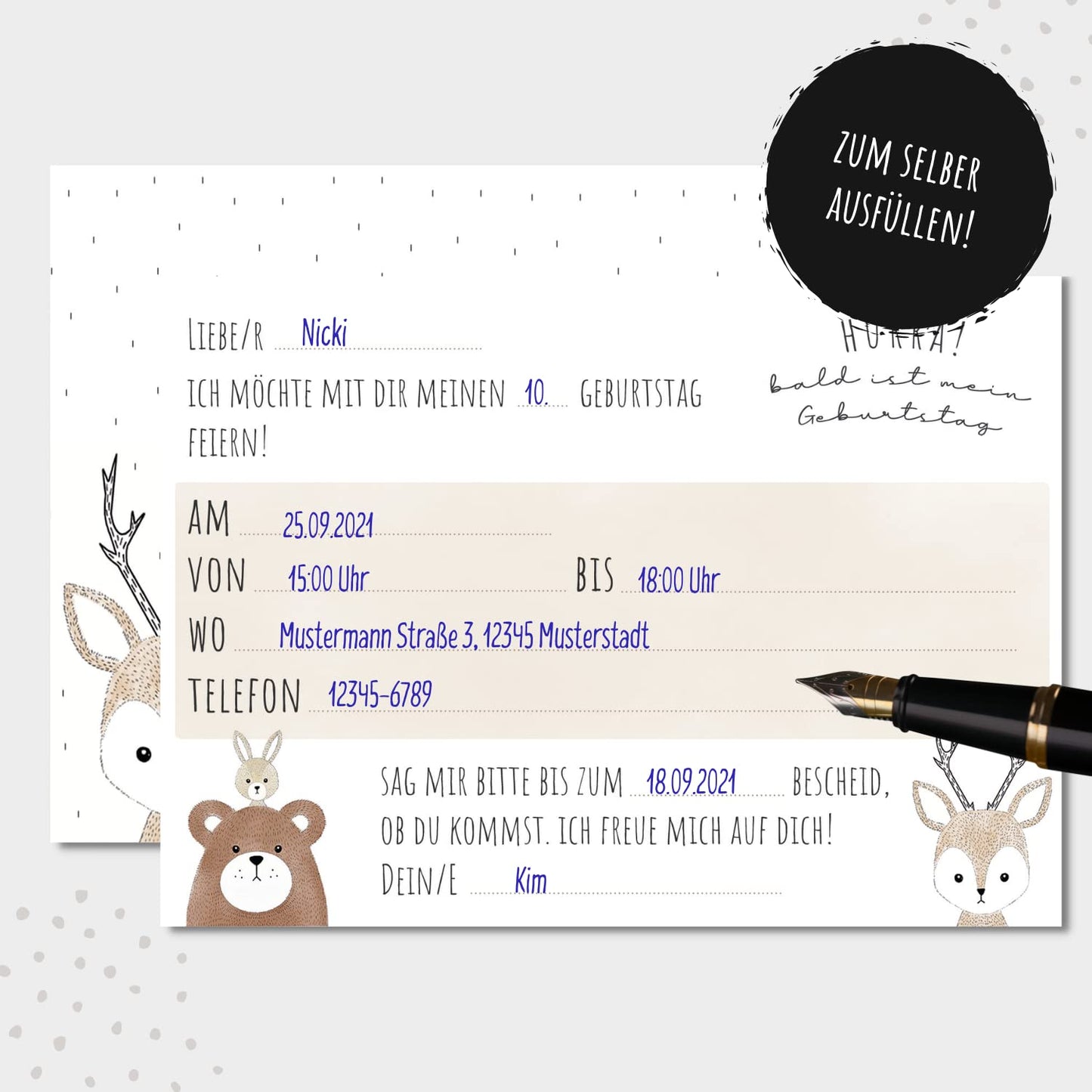 Einladungskarten_Kindergeburtstag_Süße_Tiere_Boho
