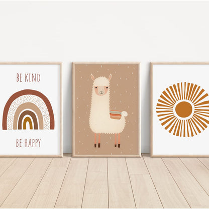 Kinderzimmerposter_Alpaka_A4_3er_Set_braun