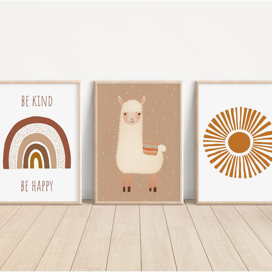 Kinderzimmerposter_Alpaka_A4_3er_Set_braun