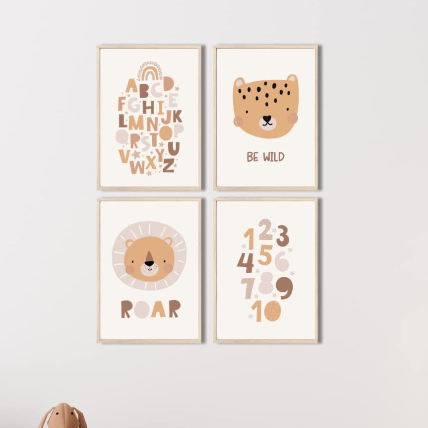 Kinderzimmerposter_Süße_Tiere_A4_4er_Set_beige