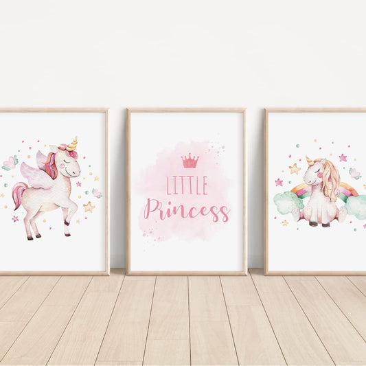 Kinderzimmerposter_Einhörner_pink_A4_3er_Set