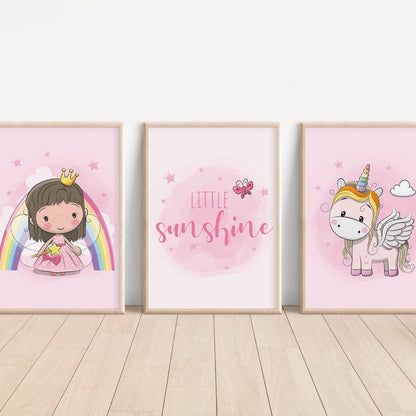 Kinderzimmerposter_Einhörner_pink_A4_3er_Set