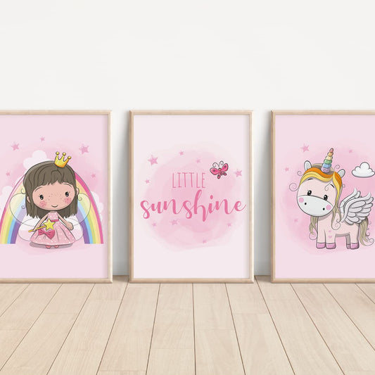 Kinderzimmerposter_Einhörner_pink_A4_3er_Set