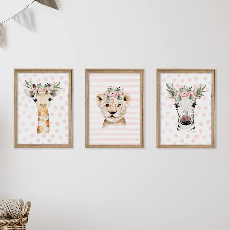 Kinderzimmerposter_Safari_Tiere_Kopfschmuck_A4_3er_Set
