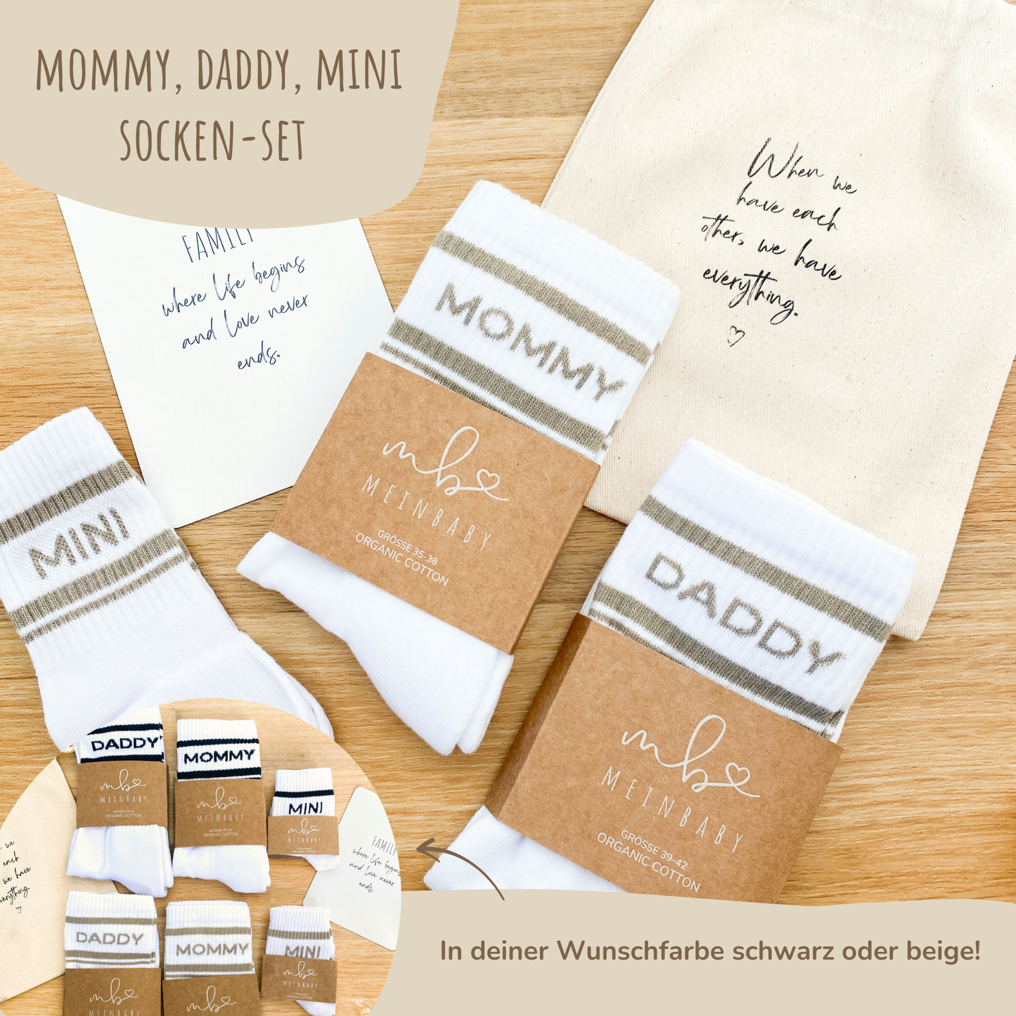 Geschenk zur Schwangerschaft – Set mit SSW-Tagebuch, Babyalbum & Familien Socken