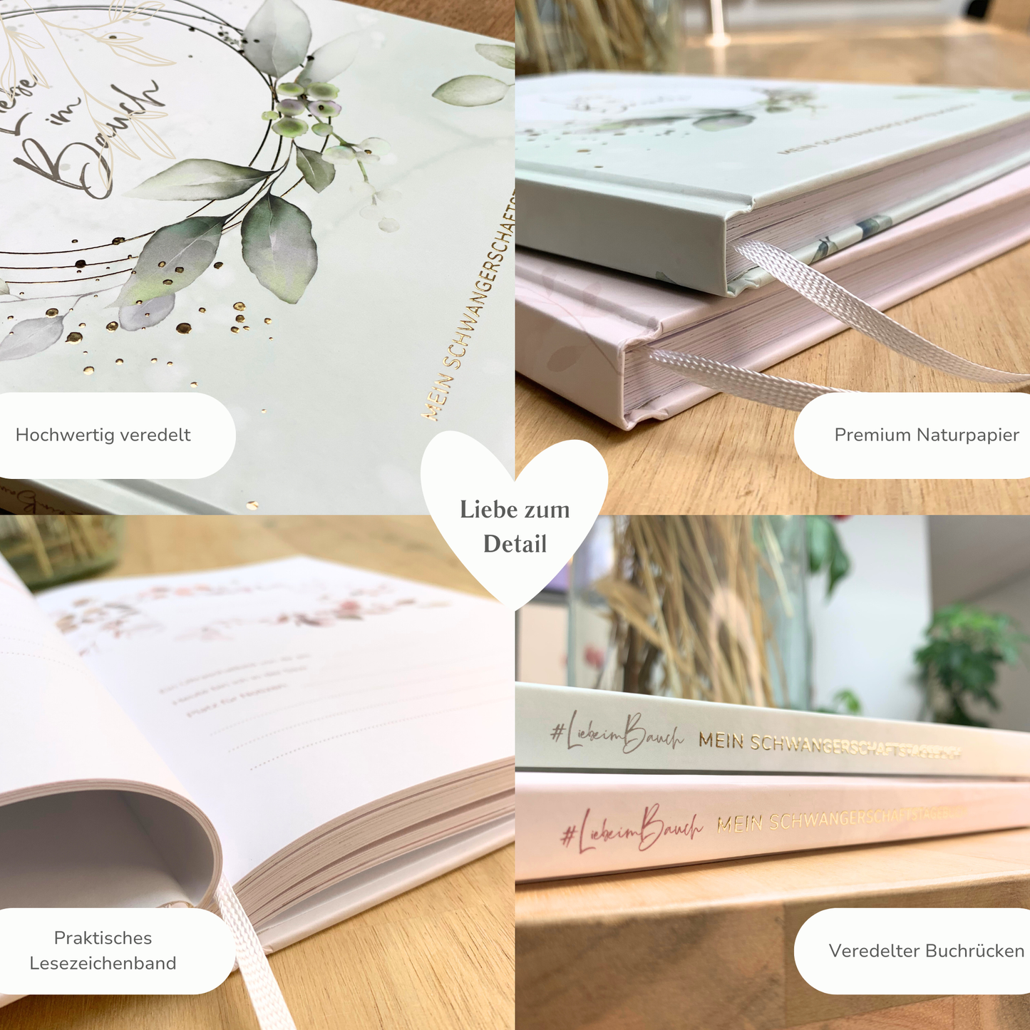 Schwangerschaftstagebuch hochwertig vergoldet | mint Eukalyptus