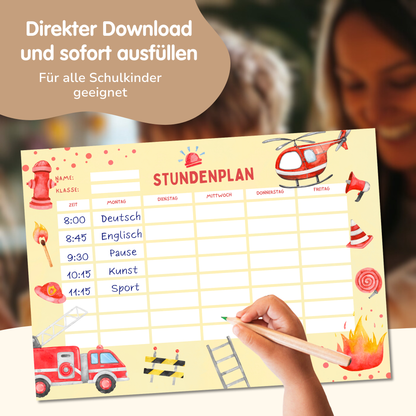 Stundenplan für Kinder | zum Ausdrucken | Feuerwehr