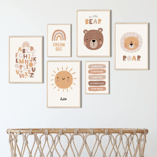 Kinderzimmerposter_Süße_freunde_boho_beige_A4_A5_6er_Set