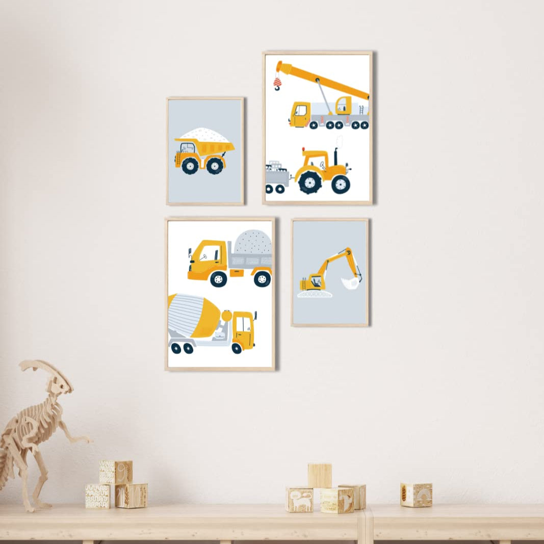 Kinderzimmerposter_Bagger_A4_A5_4er_Set