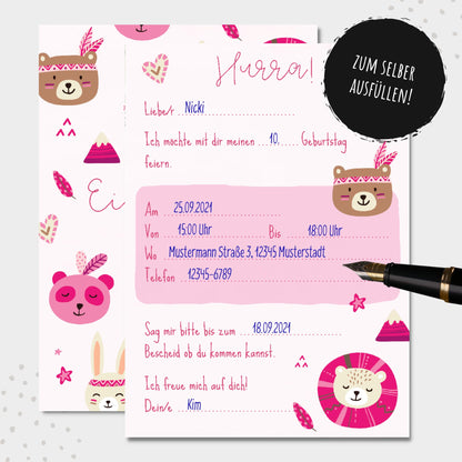 Einladungskarten_Kindergeburtstag_Bohotiere_pink