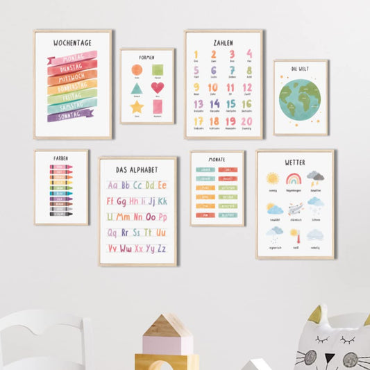 Kinderzimmerposter_Lernposter_bunt_A4_A5_8er_Set