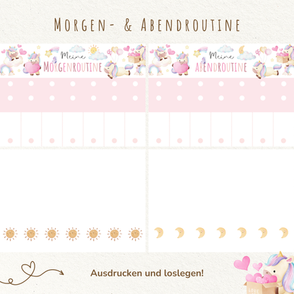 Morgen- & Abendroutine für Kinder | zum sofort Ausdrucken | Einhorn
