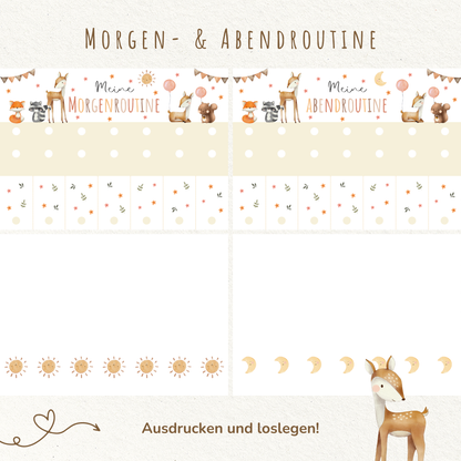Morgen- & Abendroutine für Kinder | zum sofort Ausdrucken | Süße Tiere