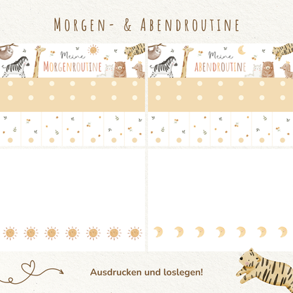 Morgen- & Abendroutine für Kinder | zum sofort Ausdrucken | Boho
