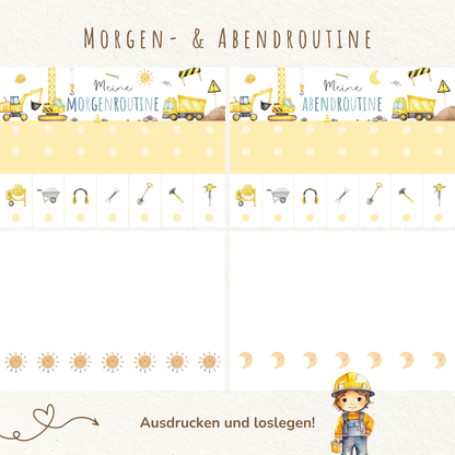 Morgen- & Abendroutine für Kinder | zum sofort Ausdrucken | Bagger