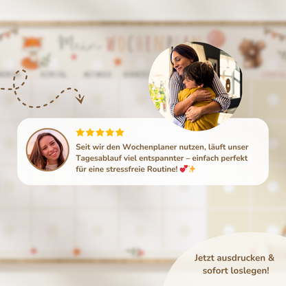 Wochenplan für Kinder | Montessori | zum Ausdrucken | Süße Tiere