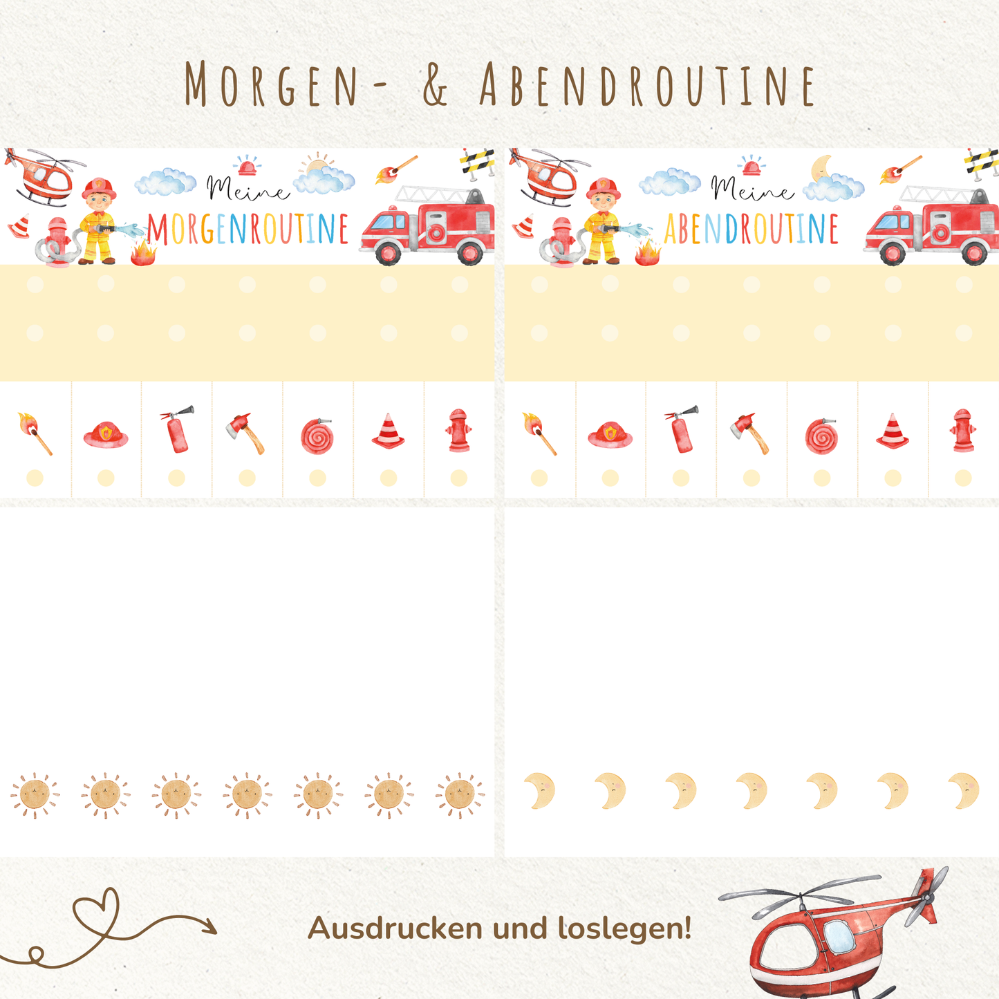 Morgen- & Abendroutine für Kinder | zum sofort Ausdrucken | Feuerwehr