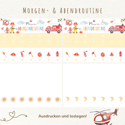Morgen- & Abendroutine für Kinder | zum sofort Ausdrucken | Feuerwehr