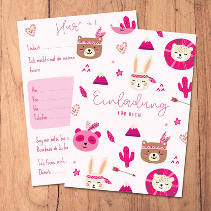 Einladungskarten_Kindergeburtstag_Bohotiere_pink