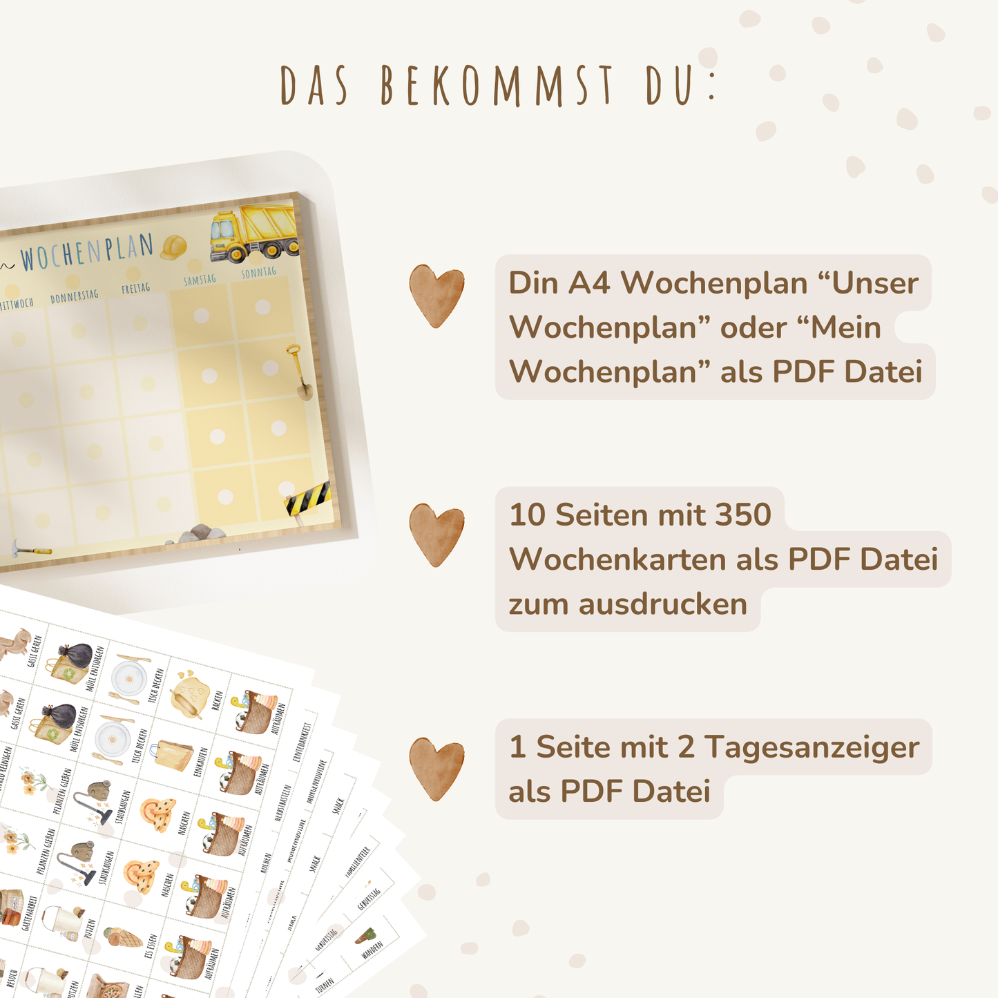 Wochenplan für Kinder | Montessori | zum Ausdrucken | Bagger
