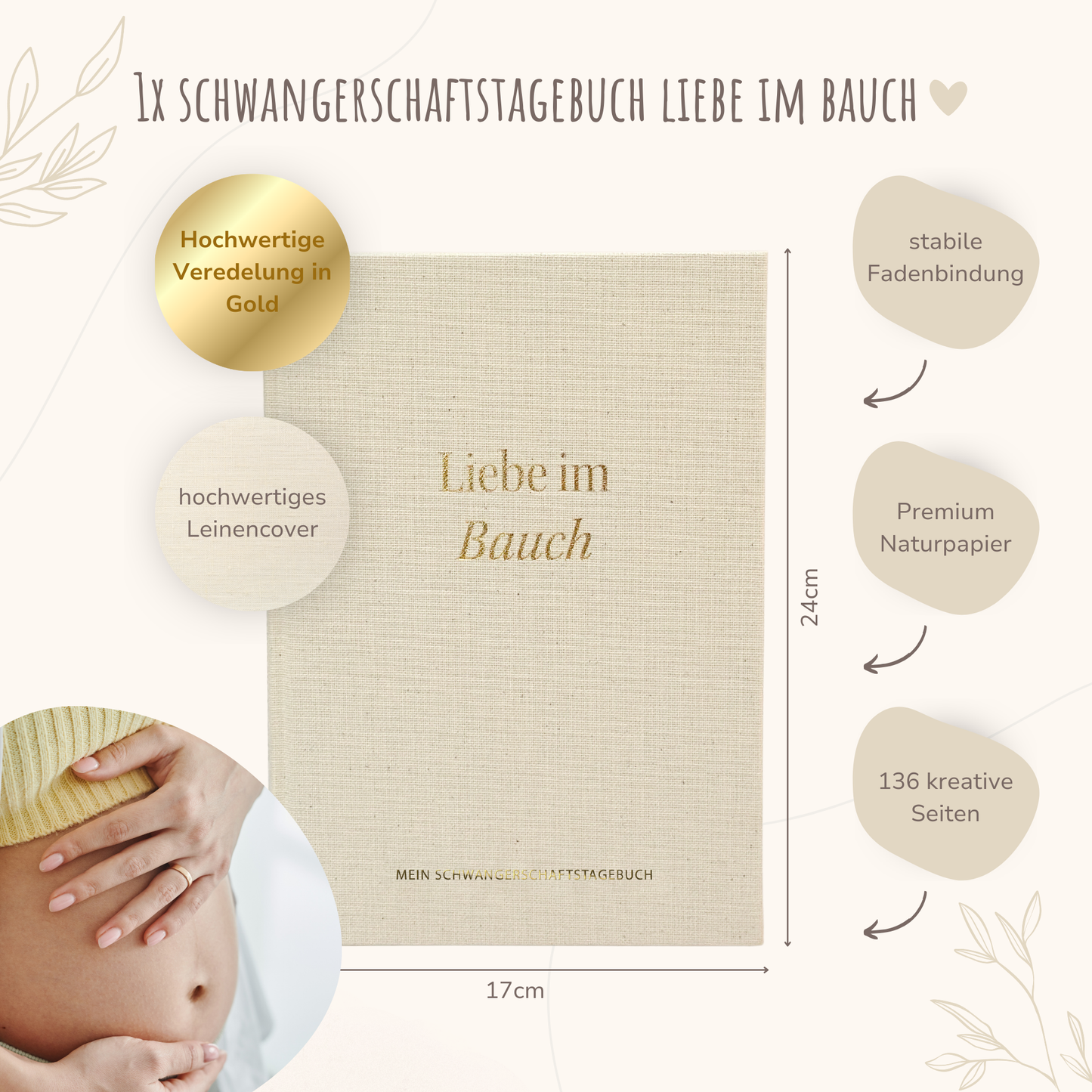 Geschenk Schwangerschaft & Geburt – Leinenbücher Set „Liebe im Bauch“ & „Mein erstes Jahr“