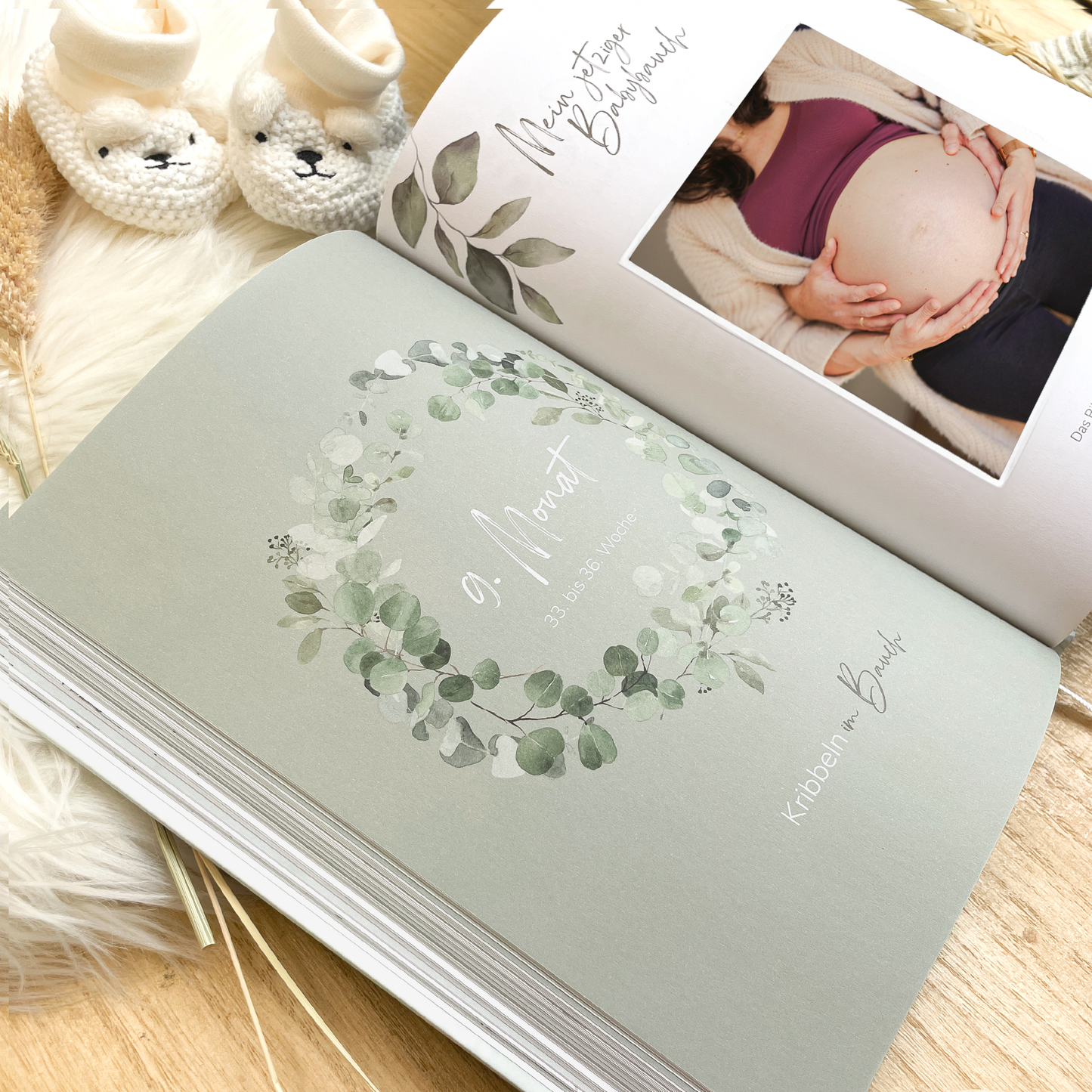 Schwangerschaftstagebuch hochwertig vergoldet | mint Eukalyptus