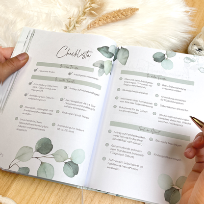 Schwangerschaftstagebuch hochwertig vergoldet | mint Eukalyptus