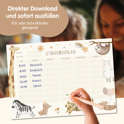 Stundenplan für Kinder | zum Ausdrucken | Boho