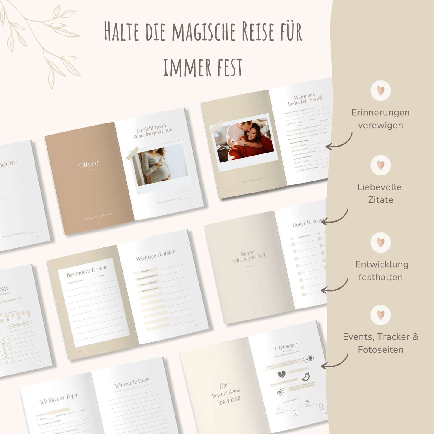 Geschenk Schwangerschaft & Geburt – Leinenbücher Set „Liebe im Bauch“ & „Mein erstes Jahr“