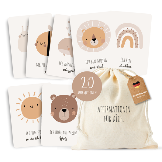 Affirmations-Karten für Kinder inkl. Baumwollsäckchen
