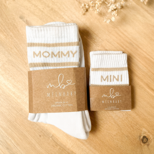 Stylische Retro-Socken Mommy & Mini Set Beige