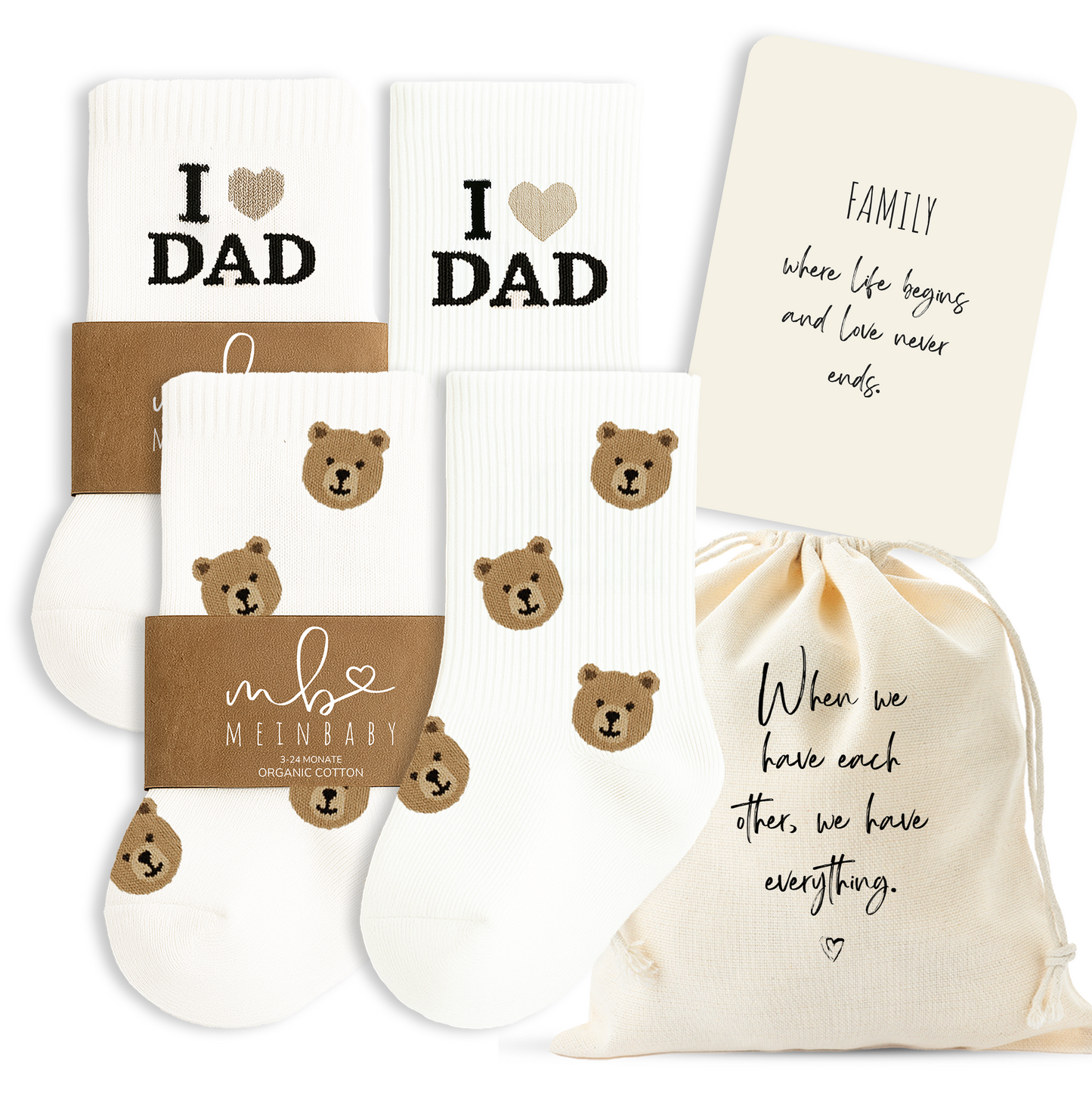 Babysocken Set inkl. Karte & Baumwollsäckchen