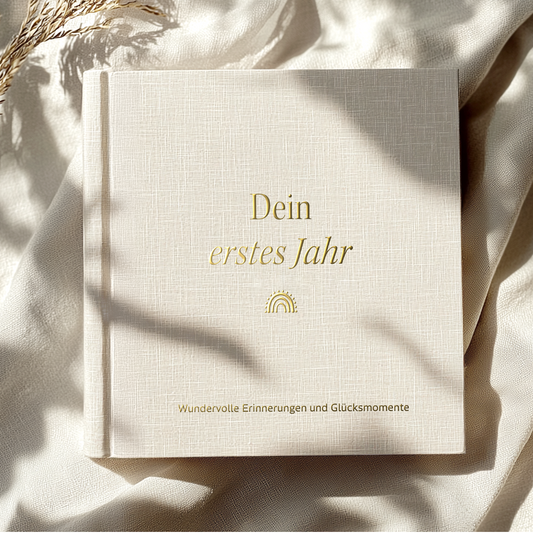 Geschenk Schwangerschaft & Geburt – Leinenbücher Set „Liebe im Bauch“ & „Mein erstes Jahr“