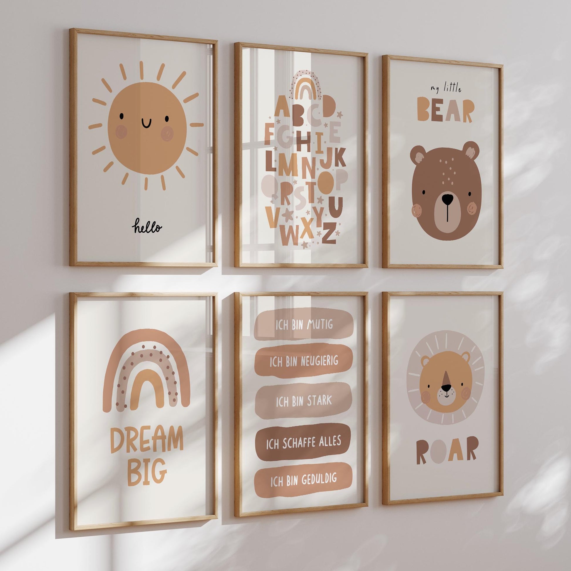 kinderzimmerposter-boho-loewe-baer-beige-6er-set