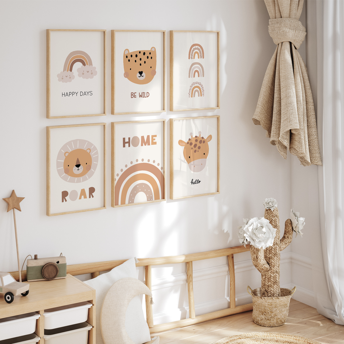 kinderzimmerposter-boho-loewe-safari-6er-set