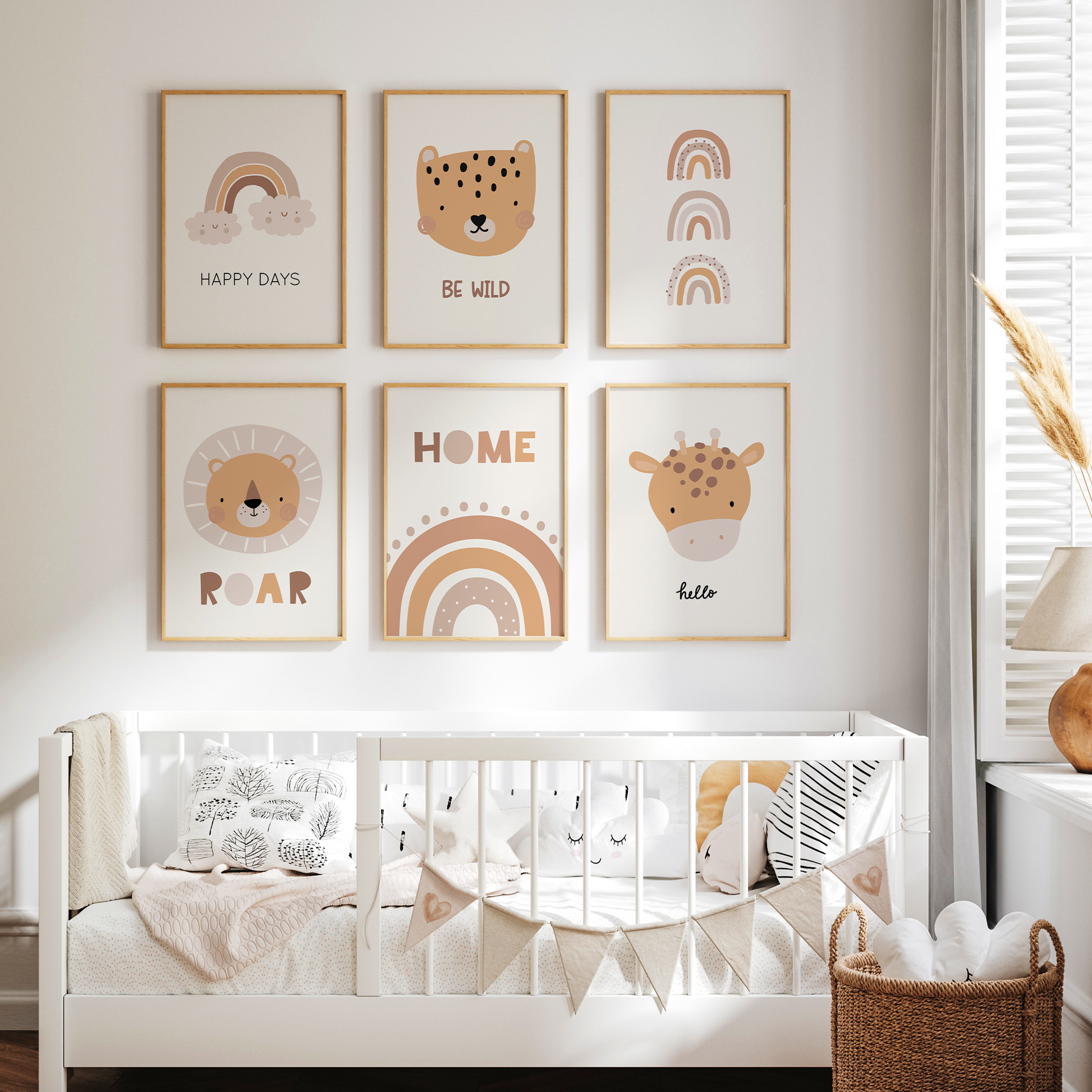 kinderzimmerposter-boho-loewe-safari-6er-set