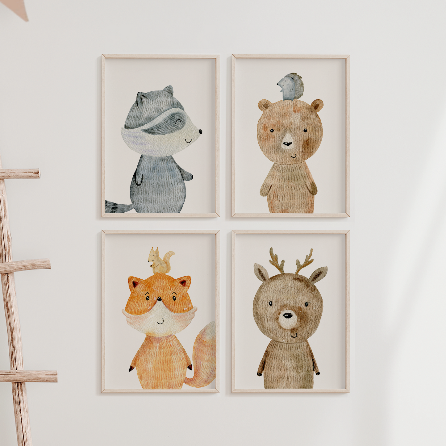 kinderzimmerposter-waldtiere-fuchs-baer-4er-set