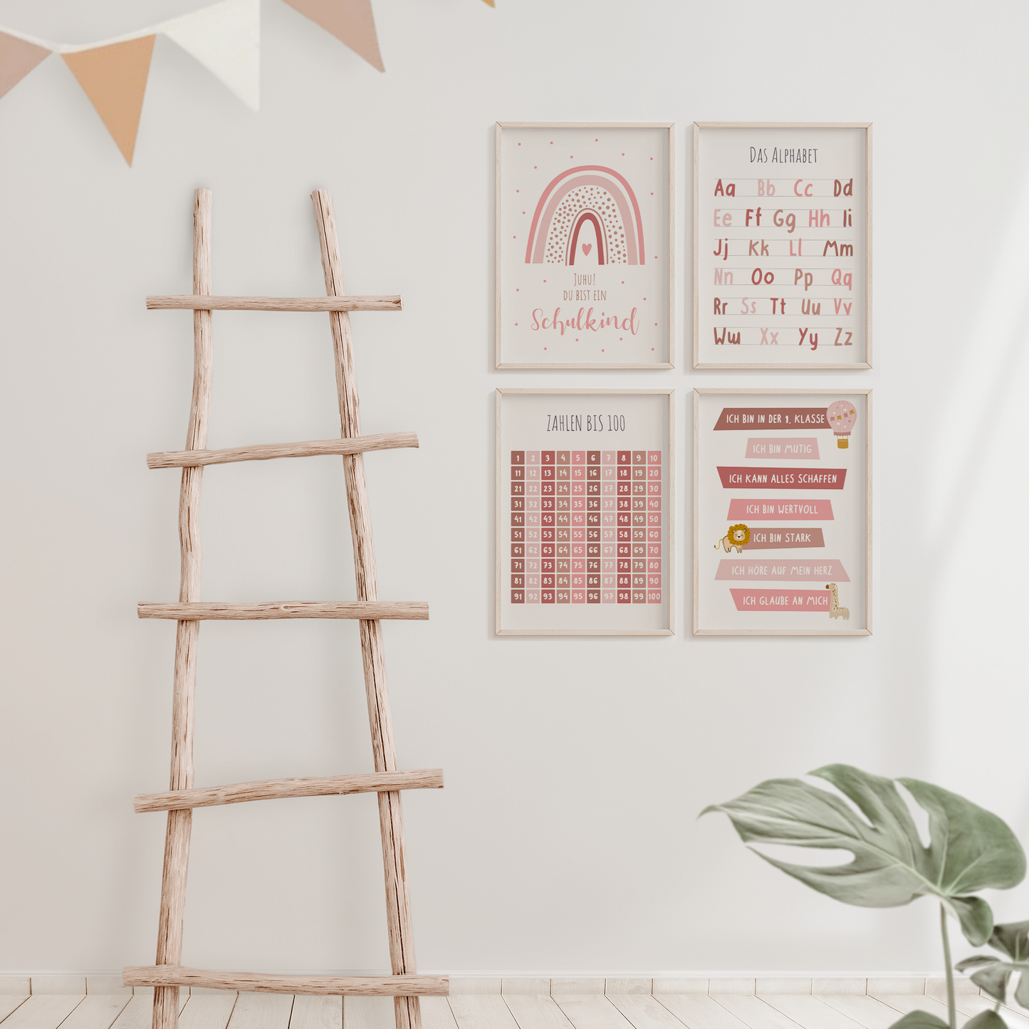 kinderzimmerposter-schule-lernposter-4er-set-maedchen-rosa