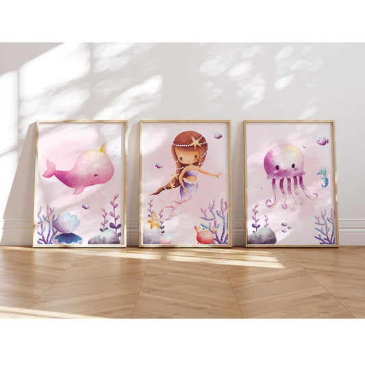 Kinderzimmer Poster | 3er Set A4 | Meerjungfrauen