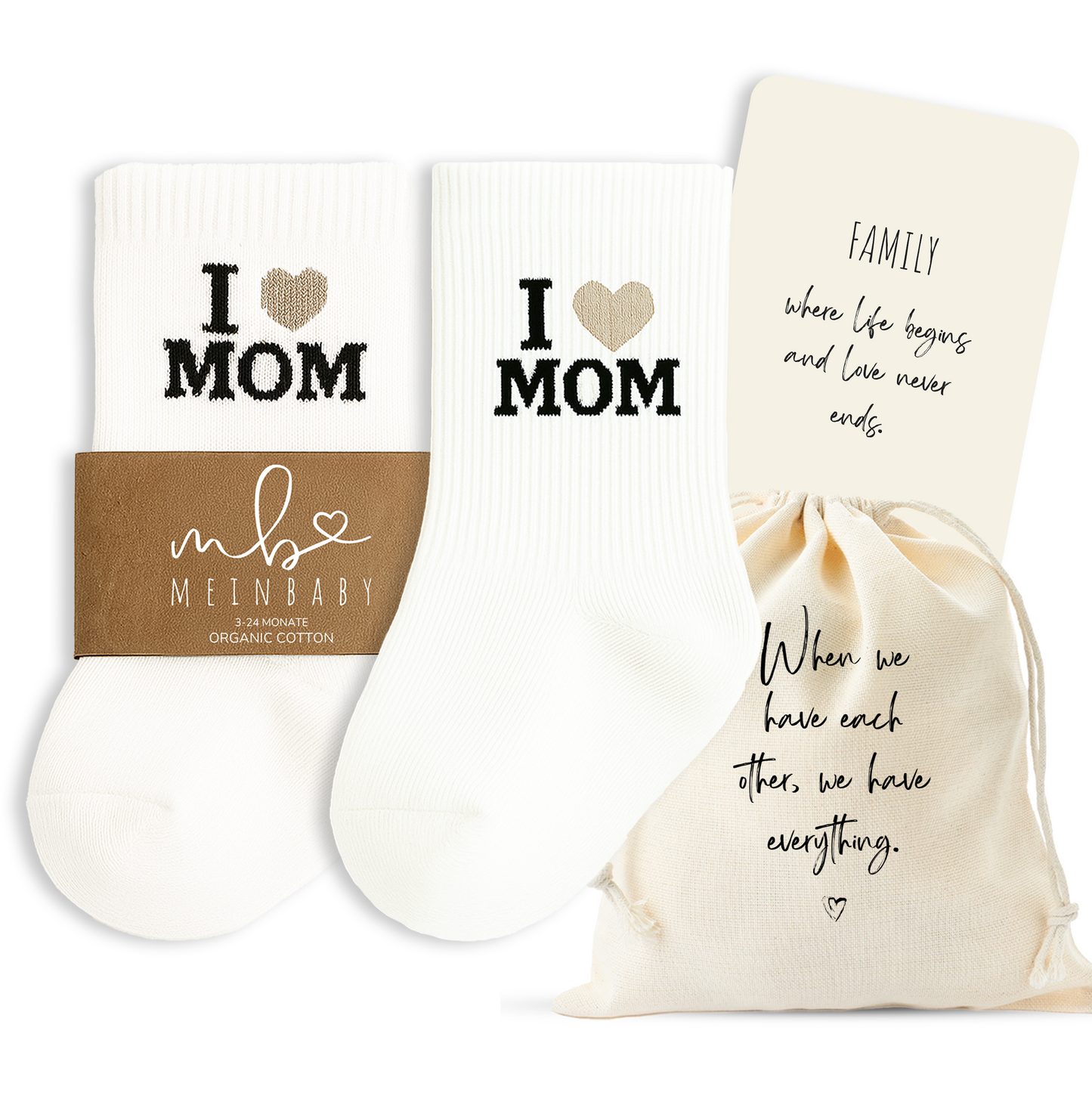 Babysocken-Set inkl. Karte & Baumwollsäckchen