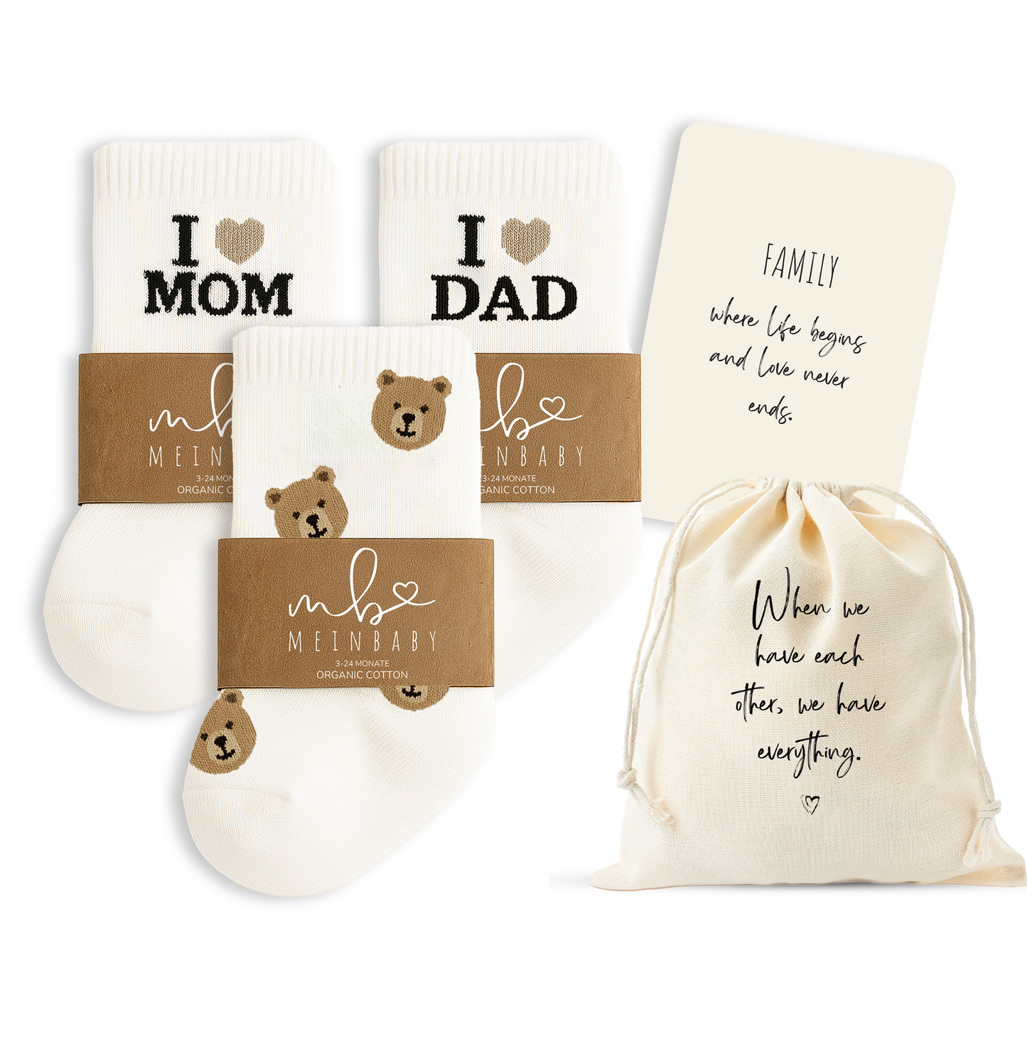 Babysocken Set inkl. Karte & Baumwollsäckchen